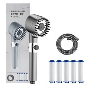 디오늘 3단조절 마사지 필터 샤워기+호스1.5m+필터5p 세트, 그레이, 1세트