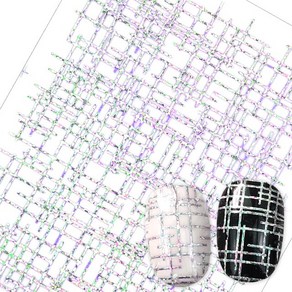 트위드 격자무늬 네일 스티커 R131 홀로그램 실버, 1개