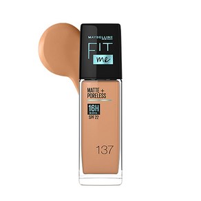 Maybelline New Yok 리퀴드 파운데이션 매트 피니시 SPF 포함 오일 흡수 Fit Me 매트 + 포어리스 115 아이보리 30ml, 137 골든 탄, 1개