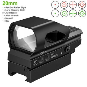 스코프 조준경 1x22x33 레드 그린 도트 사이트 4 레티클 리플렉스 조준기 광학 용, 20mm, 1개