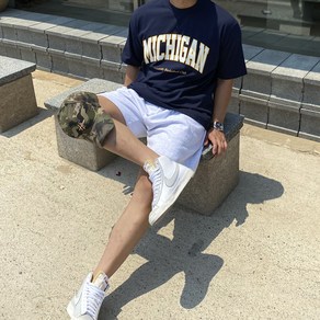 빠델 20수)MICHIGAN 프린팅 오버핏 반팔 티셔츠