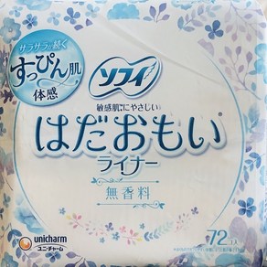 쏘피 일본정품 유니참 팬티라이너 하다오모이 무향 72매 팬티라이너, 1개, 72매입