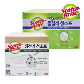 3M 스카치브라이트 물걸레청소포 더블액션 대형 60매+정전기청소포 대형 150매, 1세트