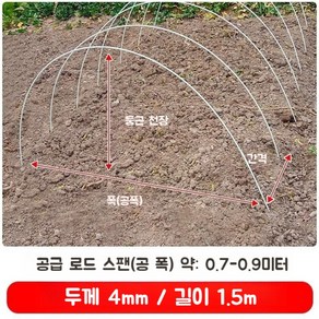 FRP 활대 아치형 골조 50개 100개 비닐하우스 자재 강선활대, B.두께 4mm - 길이 1.5m