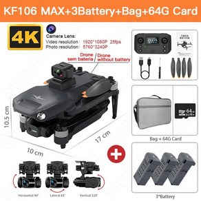 2024 드론 KF106 / KF106MAX 4K 전문 HD 카메라 장애물 회피 3 축 짐벌 5G 와이파이 GPS 브러시리스 쿼드콥터 RC