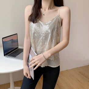 여성용 브이넥 스팽글블링 나시 숏루즈 티셔츠NO97 Women's T-shirt 뉴타임즈 M172E979