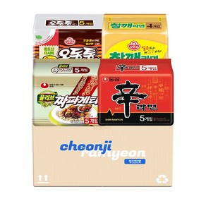 농심 오뚜기 봉지라면 인기라면 4종 19P ( 오동통 5P + 참깨라면 4P + 짜파게티 5P + 신라면 5P ), 1세트