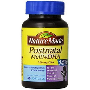 Natue Made Postnatal Multi-Vitamin Plus DHA Softgels 60 Count 3 Pack Total 180 Softgels, 본품선택, 본문참고, 3개