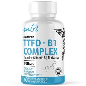 TTFD 티아민 B1 보충제 - 100mg 60회 분량 - 티아민 TTFD 보충제 - 8mg 마그네슘 포함 - 독성 필러 없음 - TTFD 티아민 테트라하이드로푸릴 디설파이드 -