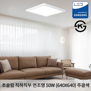 KW LED 초슬림 직하 직부 640 X 640 X 25mm 50W 국산 KS 무타공 평판조명 면조명 주광색 6500K