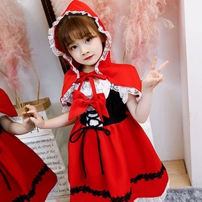 빨간망토 차차 halloween costume fo kids gils fancy dess Childen Little Red Riding Hood Cosplay Dess P, 90cm, DoctoCostumeOnly, 1개