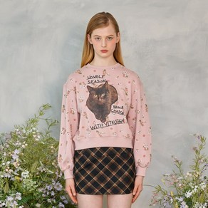 [바이탈싸인] Flowe Cat Letteing Sweatshit (Pink)