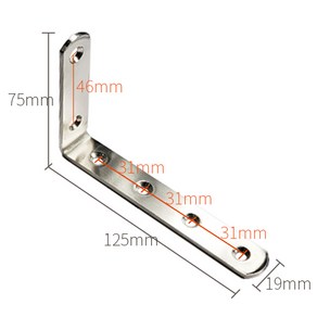 스텐L형 코너보강 선반조립 보강철물 125x75x19, 1개