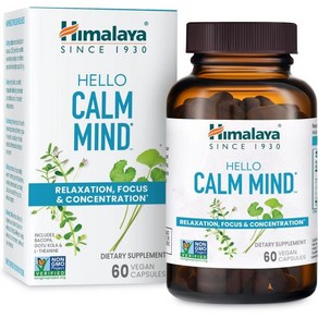 Himalaya Hello Calm Mind 허브 보충제 바코파 L테아닌 고투 콜라 함유 집중력 및 초점 지원 인지 기능 명확한 사고 이완 비건 글루텐 프리 60캡슐, 1개, 60정