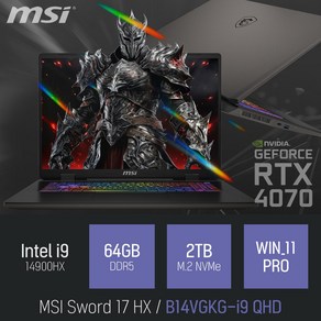 MSI 소드 17 HX B14VGKG-i9 QHD, WIN11 Po, 64GB, 2TB, 그레이