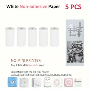 미니 프린터 컬러 스티커 감열지 라벨 용지 스티커 사진 용지 PeiPage PAPERANG Poooli 57mm 너비, 4) 5 White No-sticky