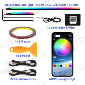 아크릴엠비언트 차량 LED 자동차 주변 조명 심포니 RGB 인테리어 아크릴 스트립 대시 보드 장식 콘솔 분위기 램프 앱 제어 140cm 55.12 인치, [01] 2 in 1, 01 2 in 1, 1개