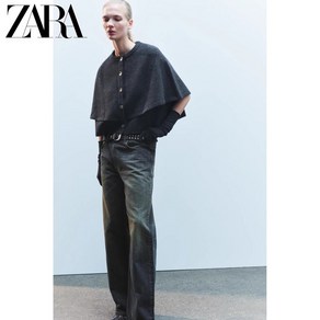 ZARA 자라 라운드넥 모직니트 반팔 케이프 가디건 2488107 2488/107