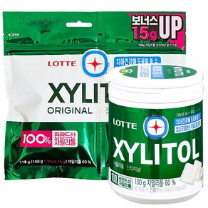 롯데 자일리톨 껌 오리지날 용기100g+리필115g 상쾌 시원 입가심, 1세트