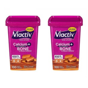 Viactiv 비액티브 칼슘 플러스D 100정 2팩 캬라멜 Viactiv Calcium Plus D Soft Chews Caamel, 2개