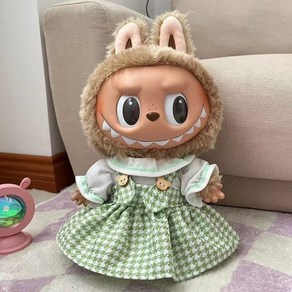 15cm 17cm 30cm 라부부 Labubu 인형옷 브라운 체크 무늬 나비넥타이 슈트