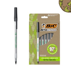 BIC 볼펜 라운드스틱 1.0mm 에콜루션 빅펜 12P, 12개, 블랙