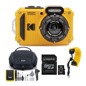 Kodak PIXPRO WPZ2 견고한 방수 16MP 디지털 카메라 4배 광학 줌 (레드) 가젯 가방 및 액세서리 키트 32GB UHS-I micoSDHC 플로팅 스트랩 번들, 옐로우