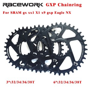 RACEWORK MTB Chaining 32T/34T/36T/38T 크라운 3mm/6mm 오프셋 자전거 좁은 와이드 체인 링 Sam 11/12S NX XX XO GX GXP11, 4)3mm 38T, 1개