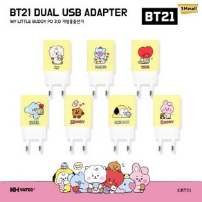 BT21 고속충전기 PD QC3.0 20W 어댑터 / 가정용 멀티충전기 USB-A+USB-C타입 듀얼 동시충전 (충전케이블 별매) / BT21 KCL-PDC017[쿠키], 1개