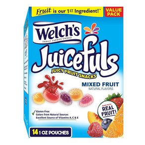 Welch's Juicefuls Juicy 과일 스낵 혼합 과일 거셔 학교 점심에 적합 벌크 팩 글루텐 프리 개별 1인용 백 28.3g1온스 14팩 497780