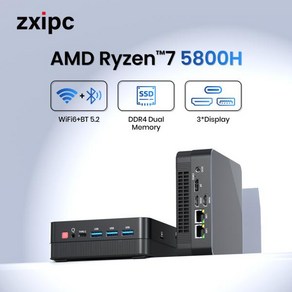 미니컴퓨터 미니 데스크톱 ZXIPC AMD Ryzen7 5800H 4800H 4500U 미니 PC 컴퓨터 게임용 포켓 듀얼 LAN 와이파이 6 BT 5.2 Ryzen5 5500U, 1개, 6) AMD Ryzen5-4500U - WiFi 6 N