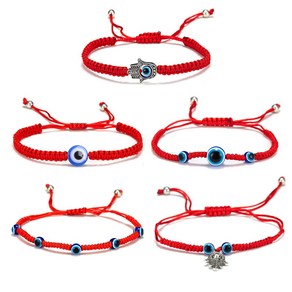 5pcs 터키어 for Evil Eye Lucky Kabbalah 빨간 끈 팔찌 보호 조절 가능한 빨간 줄 장신구 남성 여성 F