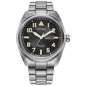 Citizen 남성용 에코 드라이브 위켄더 개리슨 필드 시계 슈퍼 티타늄 블랙 다이얼 (모델: BM8560-53E) 실버톤과 블랙