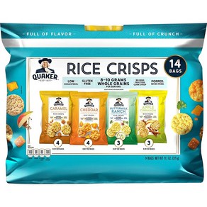 [미국직배송]퀘이커 라이스 크리스피 홀 그레인 믹스 14팩 Quake Rice Cisps Whole Gain Vaiety Pack 스위트 & 고소한맛 네가지맛 믹스 팩, 1세트