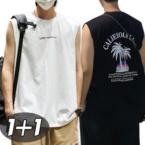 별하늘 [1+1] 남성 여름 스판 캐주얼 민소매 냉감 프린트 오버핏 라운드 티셔츠 2P