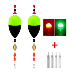 [선경] 바다 전자구멍찌 원터치세트 색상별 2세트 배터리포함 찌낚시채비, 2호 2세트, 그린, 2개