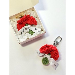 [위플공방] 핸드메이드 뜨개 카네이션 키링 + 선물포장 어버이날 스승의날, 1개, D키링 OR(은색)도금