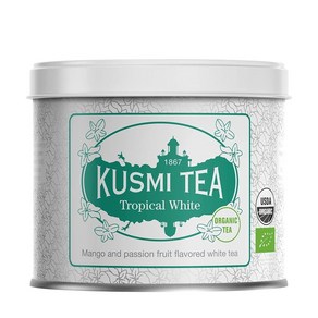 Kusmi Tea - 트로피컬 화이트 망고와 패션 프루트가 함유된 백차와 녹차의 유기농 블렌드 향 백차 잎차 87.9g3.5온스 틴 박스 약 50컵 수량 196948, Kusmi Tea - 트로피컬 화이트 망고와 패션 프루, 50개, 1개입