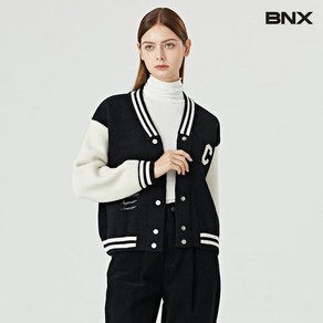 BNX 레터링 자수 로고 배색 바시티 자켓 BW4JK002L0