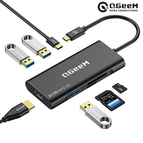 QGeeM 큐짐 USB C타입 7in1 HDMI 멀티허브 블랙 / 노트북 맥북 미러링 삼성덱스 닌텐도 스위치 호환, 1개