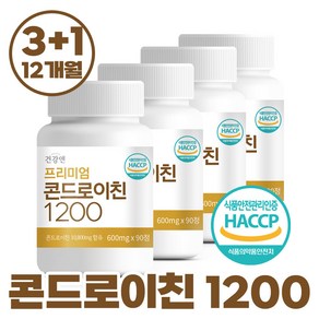 [건강앤] 프리미엄 콘드로이친 1200 600mg, 4통 + 알약 케이스, 4개, 90정