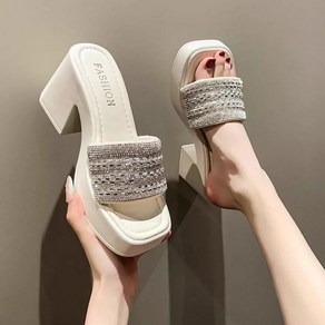 Ashysnow 여성 여름 스팽글 통굽 슬리퍼 8cm