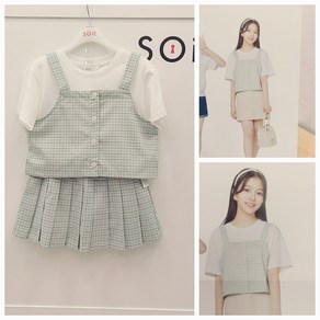 [소이주니어]논현점 23년여름신상 ** 시원한소재 ** 속바지가 들어 있어요 ** 체크 뷔스티에 조끼 플리츠 스커트 셋트