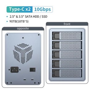 Yottamaste RAID 외장 하드 드라이브 인클로저 SATA HDD SSD RAID 모드 저장 지지대 2.5 3.5 80TB 5베이, [01] 4Bay Type C, 01 CHINA, 5베이 타입-C, 03 5 Bay TypeC_0 CHINA