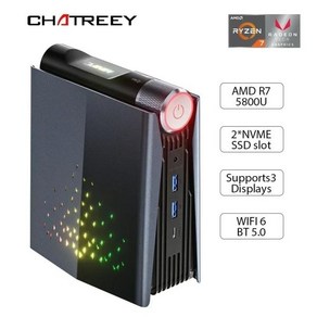 본체 Chateey AM08 미니 PC AMD Ryzen 7 5800U 5700U 7735HS 680M 8 코어 게이밍 데스크탑 다채로운 조명 컴퓨터 NVME SSD, No RAM No Stoage, Without CPU