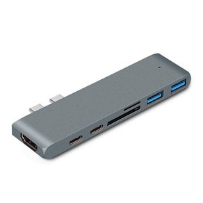 맥북용 USB C 허브 C타입 듀얼 독 3.1 to USB-C 4K HDMI SD TF 카드 리더 USB-A 7 포트 맥북 프로 어댑터, 01 그레이, [01] 그레이, 1개