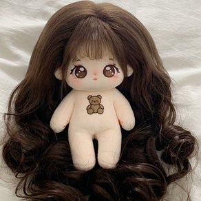 봉제 인형 20cm 옷 헤어 꾸미기 아이돌 구체 선물, 1개, 차푸+갈색곱슬헤어(옷x)