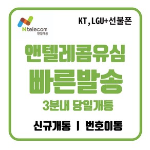 앤텔레콤 정품 선불유심 선불폰(kt lg) 공식 주말개통가능 자급제사용가능 당일개통 빠른개통, LG망유심, 1개