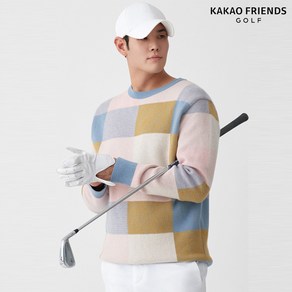 카카오프렌즈 [카카오프렌즈골프 (KAKAO FRIENDS GOLF)] 남성 캐시미어울 블럭체크 니트