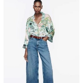 ZARA 가을신상 여자 꽃무늬 오버핏 긴팔셔츠 캐주얼 옆트임 21Y0925